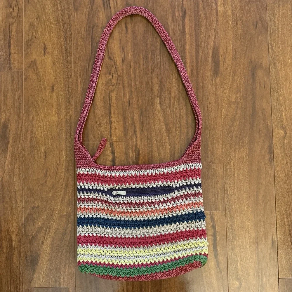 The Sak Crochet Shoulder Bag Multicolor Knit Stripe Hobo Purse Boho Slouch Tote - Picture 10 of 11